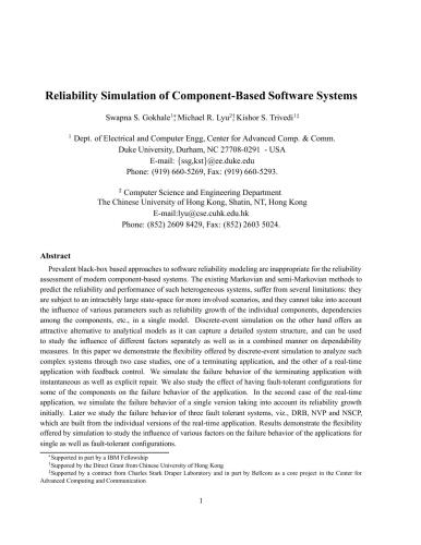 Reliability Simulation of Component-Based Software Systems