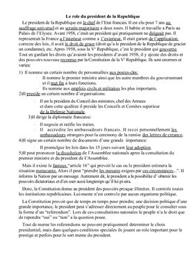 Le rôle du président de la République