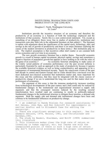 Institutions, transaction costs and productivity in the long run