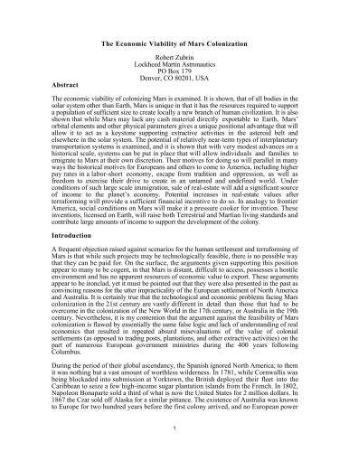 The Economic Viability of Mars Colonization