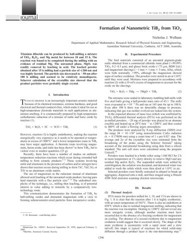 Formation of Nanometric TiB2 from TiO2
