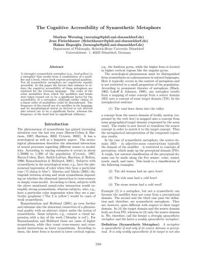 The Cognitive Accessibility of Synaesthetic Metaphors