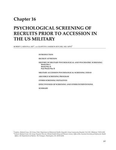 Psychological screening of recruits prior to accession in the US Military