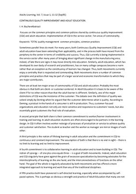 Continuous quality improvement and adult education