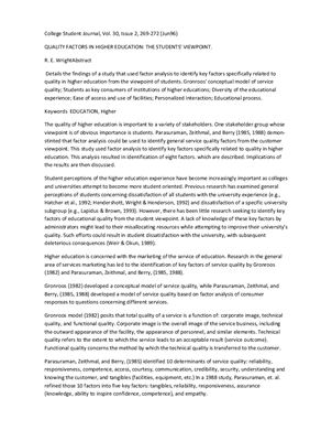 Quality factors in higher education the students' viewpoint