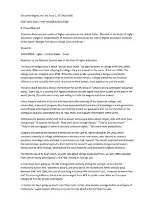 Cost and quality of higher education