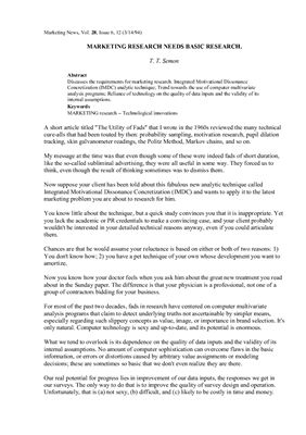 Marketing research needs basic research