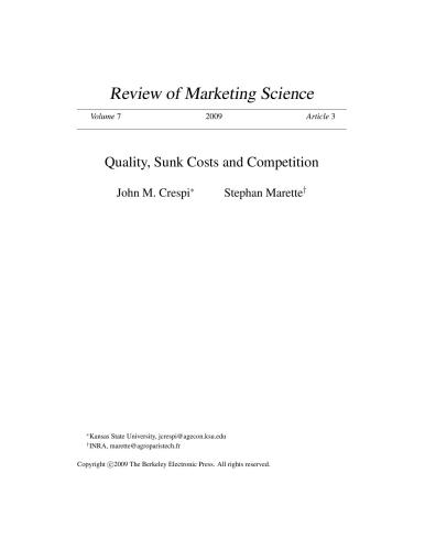 Quality, Sunk Costs and Competition