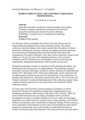 Market orientation: the contruct, research propositions