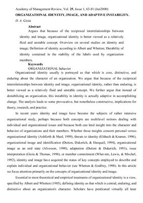 Organizational identity, image, and adaptive instability