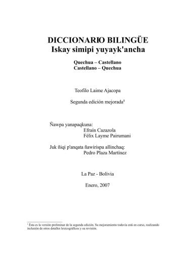 Iskay simipi yuyayk’ancha: Quechua - Castellano, Castellano - Quechua