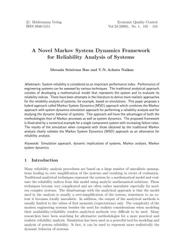 A Novel Markov System Dynamics Framework for Reliability Analysis of Systems