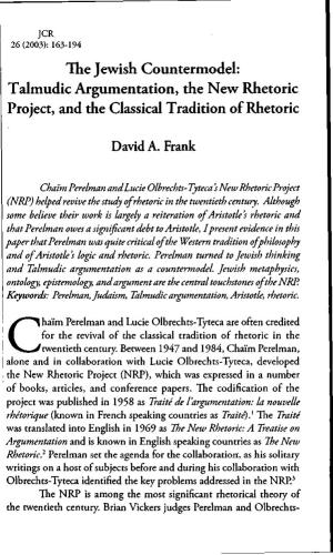 The Jewish Countermodel: Talmudic Argumentation, the New Rhetoric Project, and the Classical Tradition of Rhetoric