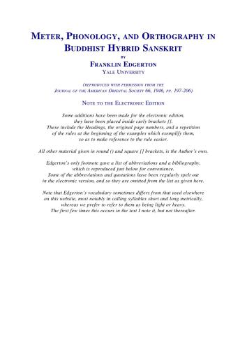 Meter, Phonology, and Orthography in Buddhist Hybrid Sanskrit