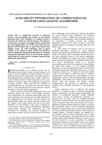 Availability optimization of a series-parallel systems using genetic algorithms