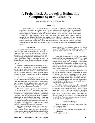 A Probabilistic Approach to Estimating Computer System Reliability