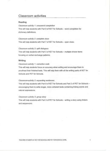 Classroom activities for KET for schools & PET for schools exam preparation classes