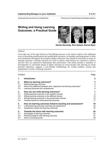 Writing and Using Learning Outcomes: a Practical Guide