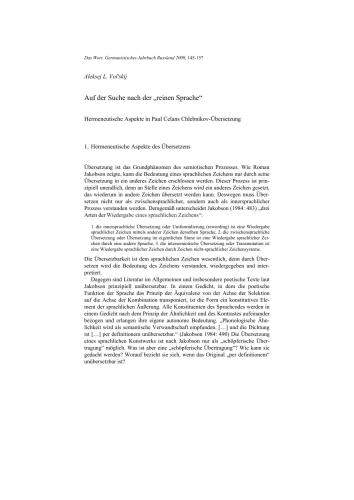 Auf der Suche nach der reinen Sprache. Hermeneutische Aspekte in Paul Celans Chlebnikov-Übersetzung