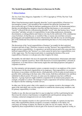 The Social Responsibility of Business is to Increase its Profits