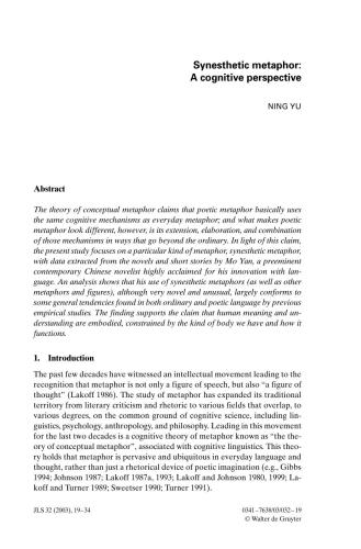 Synesthetic metaphor: A cognitive perspective