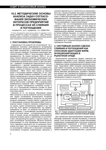 Методические основы анализа задач согласования экономических интересов предприятия в процессах их слияния и поглощения