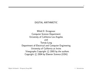 Digital Arithmetic. Slides. Errata. Solutions