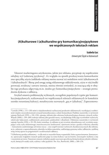 kulturowe i (a)kulturalne gry komunikacyjnojęzykowe we współczesnych tekstach reklam