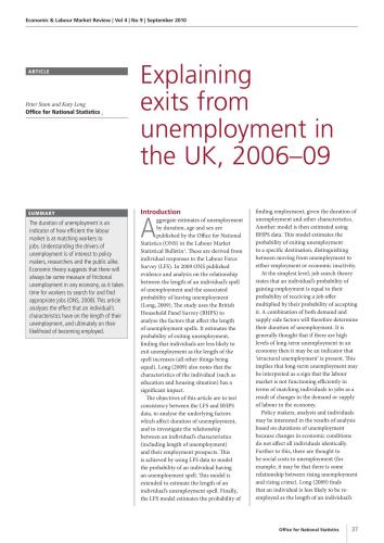 Explaining exits from unemployment in the UK, 2006-09