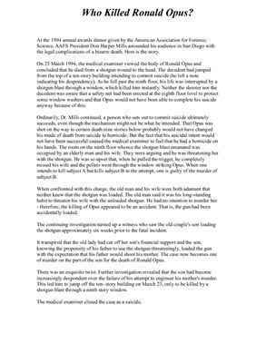 Crime. The article about the death of Ronald Opus