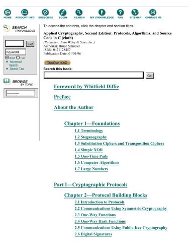 Applied Cryptography. Protocols, Algorthms and Source Code in C