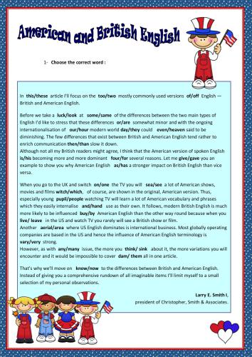 American English and British English - worksheets