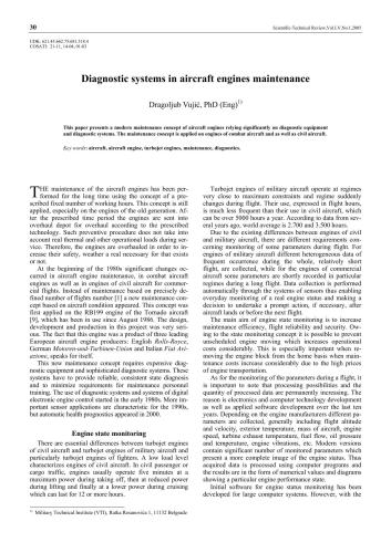 Diagnostic systems in aircraft engines maintenance