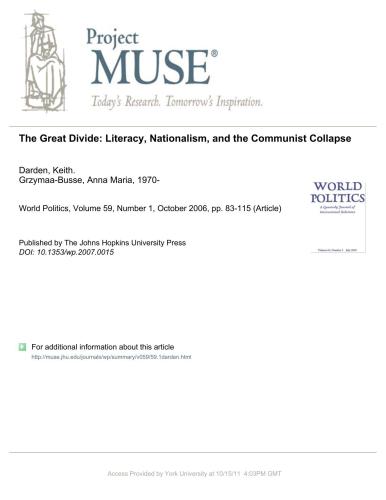 The Great Divide Literacy, Nationalism, and the Communist Collapse