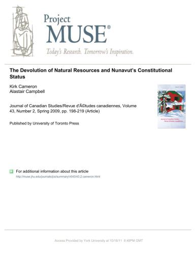The Devolution of Natural Resources and Nunavut’s Constitutional Status