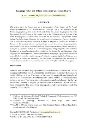 Language Policy and Ethnic Tensions in Quebec and Latvia