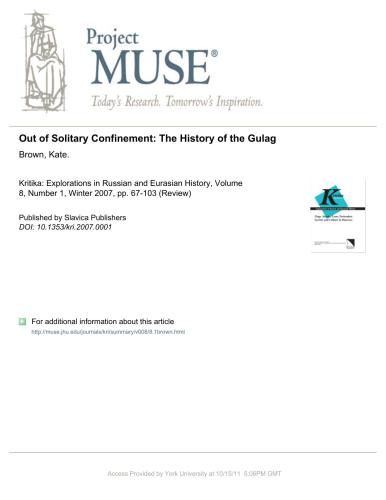 Out of Solitary Confinement: The History of the Gulag