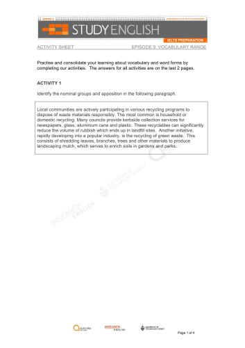 Australia Network. Study English IELTS Preparation. (Episode 05. Vocabulary Range)