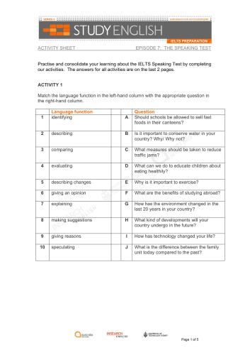 Australia Network. Study English IELTS Preparation. (Episode 07. The Speaking Test)