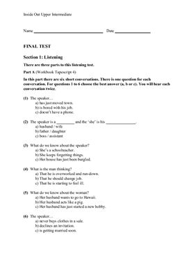 Inside Out Upper-Intermediate Tests