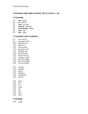 Inside Out Elementary. Tests