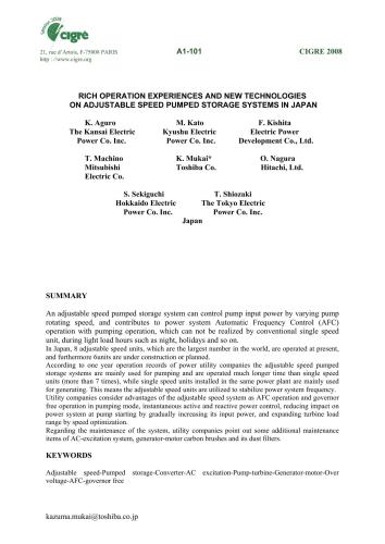 Rich operation experiences and new technologies on adjustable speed pumped storage systems in Japan