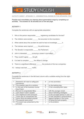 Australia Network. Study English IELTS Preparation. (Episode 11. Grammatical Range in the Speaking)