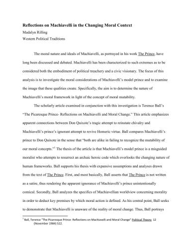 Reflections on Machiavelli in the Changing Moral Context