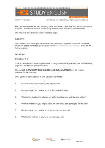 Australia Network. Study English IELTS Preparation. (Episode 14. General Training Reading)