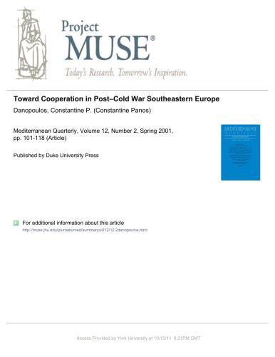 Toward Cooperation in Post-Cold War Southeastern Europe
