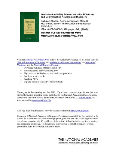 Immunization Safety Review: Hepatitis B Vaccine and Demyelinating Neurological Disorders