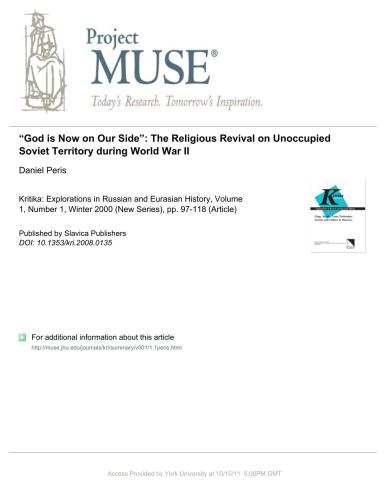 God is Now on Our Side: The Religious Revival on Unoccupied Soviet Territory during World War II