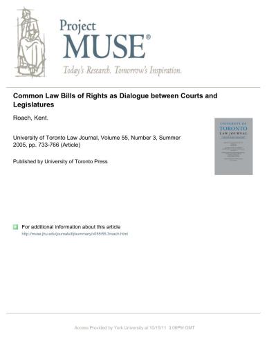 Common Law Bills of Rights as Dialogue Between Courts and Legislatures