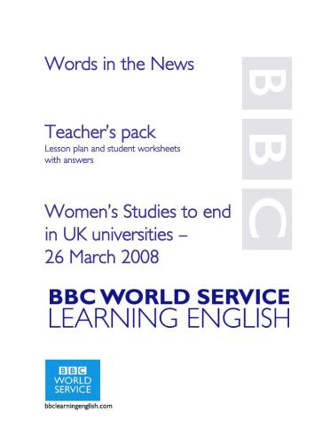 BBC Learning English. Words in the News ('Women's Studies to end in UK universities')